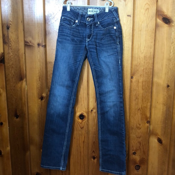 Ariat real denim mid rise straight jeans western cowgirl wear size 25R work wear - Picture 2 of 8